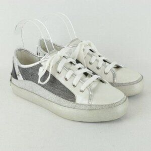 Crime London Women's Size 39 Silver White Leather Studded Low Top Sneakers